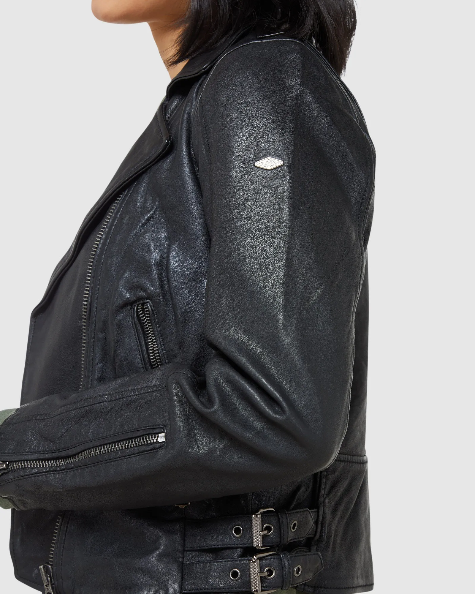 Superdry Clothing Klassische Leder-Bikerjacke | Schwarz