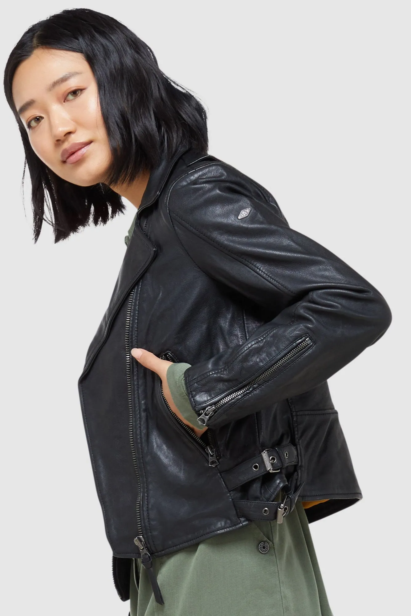 Superdry Clothing Klassische Leder-Bikerjacke | Schwarz