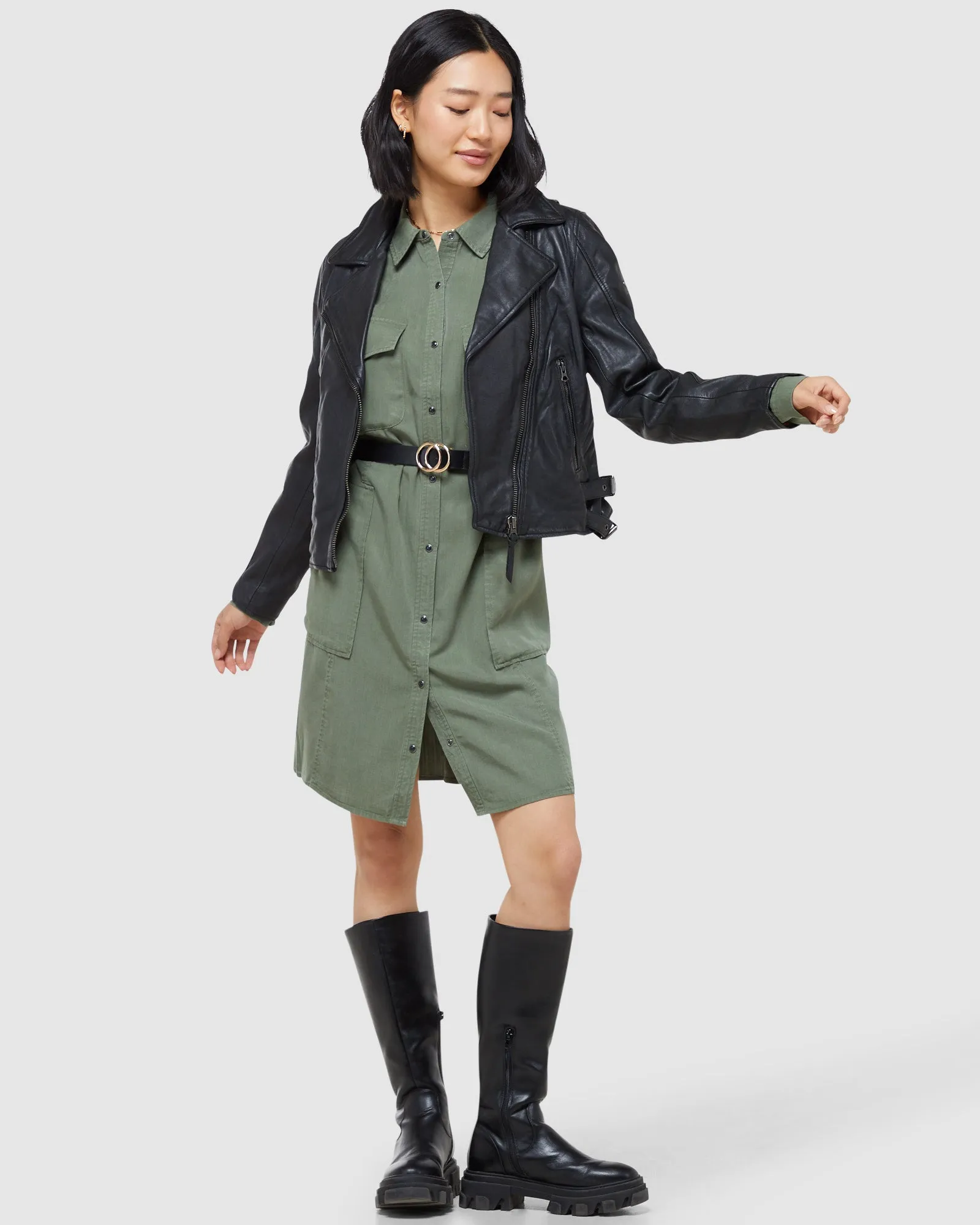 Superdry Clothing Klassische Leder-Bikerjacke | Schwarz