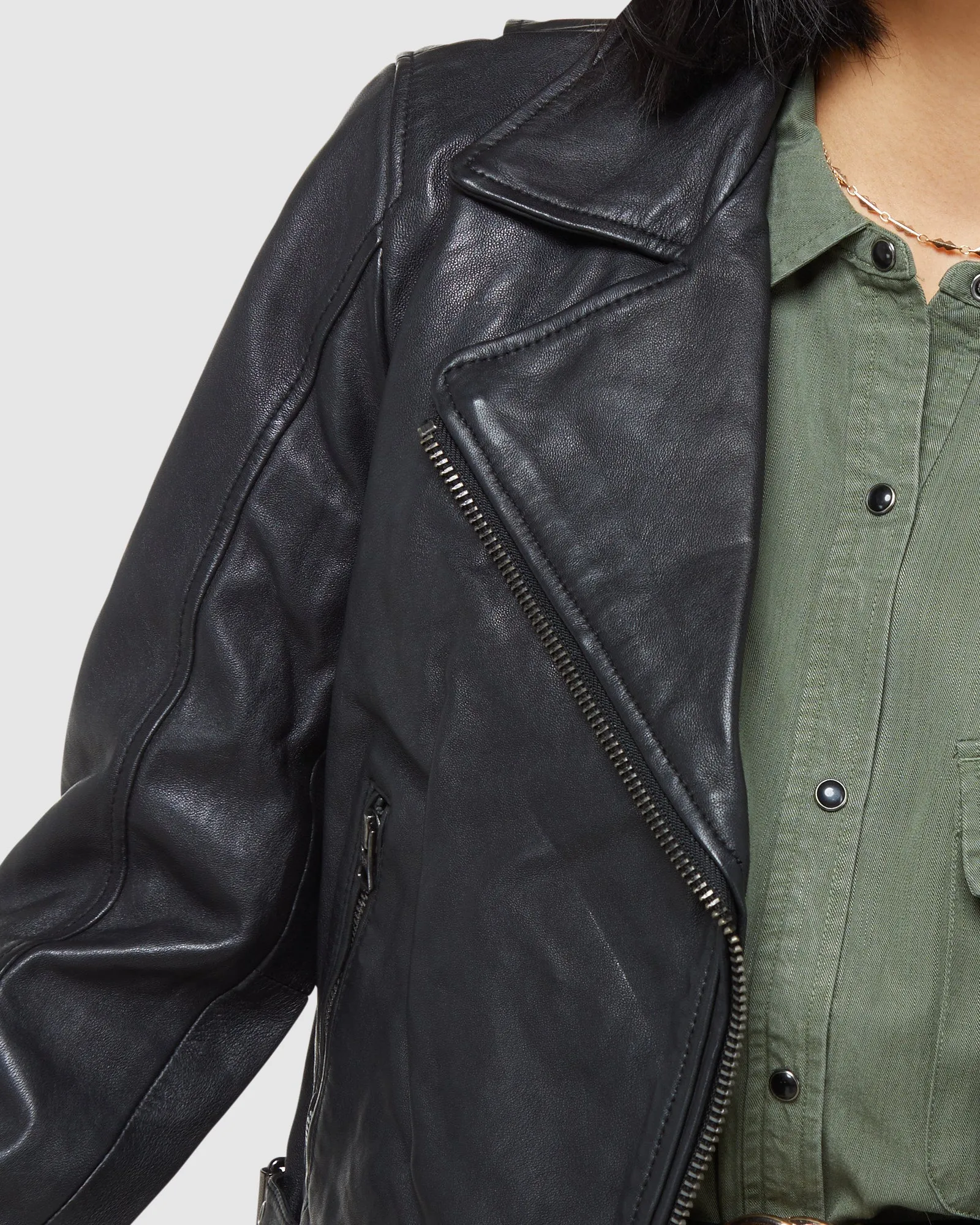 Superdry Clothing Klassische Leder-Bikerjacke | Schwarz