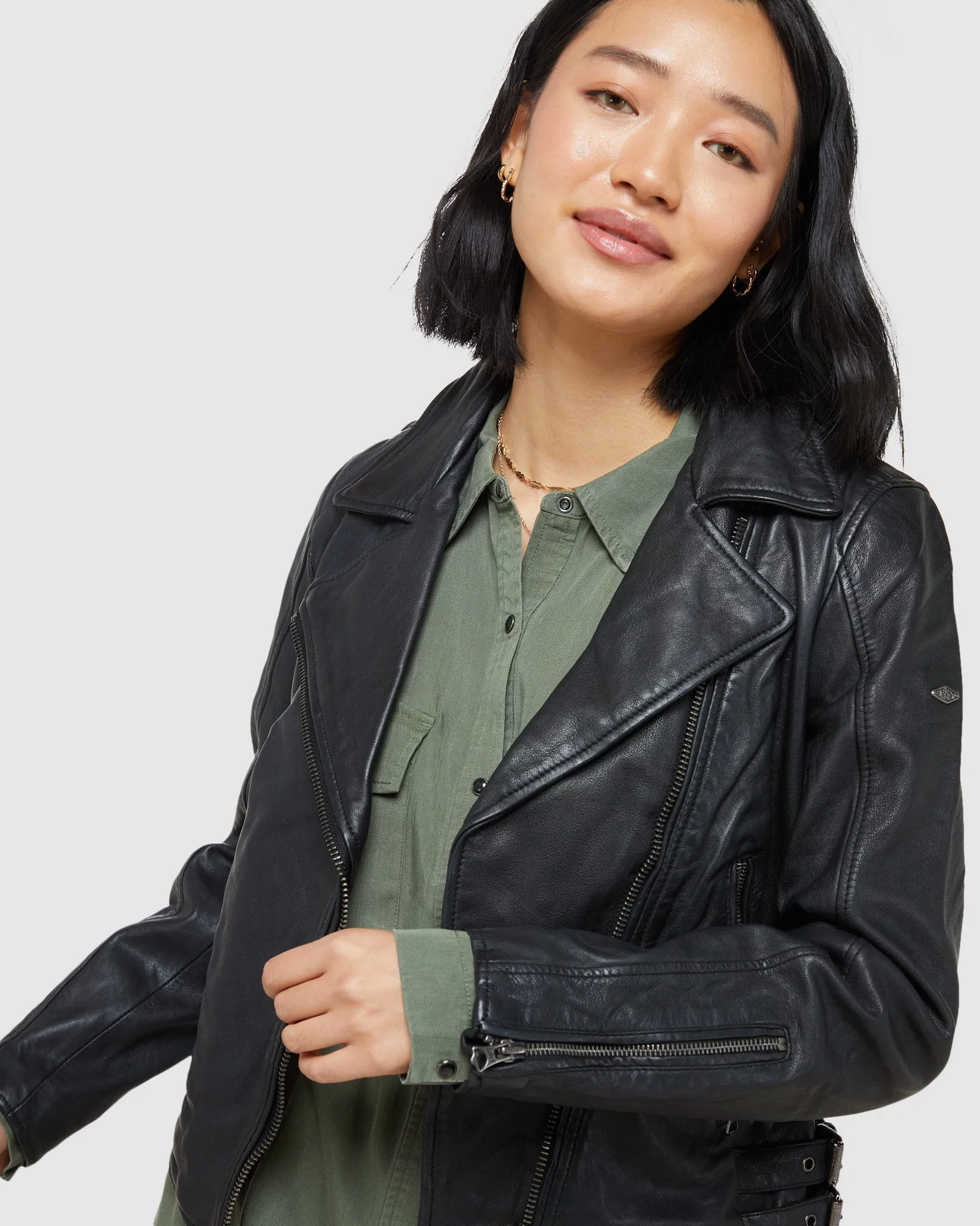 Superdry Clothing Klassische Leder-Bikerjacke | Schwarz