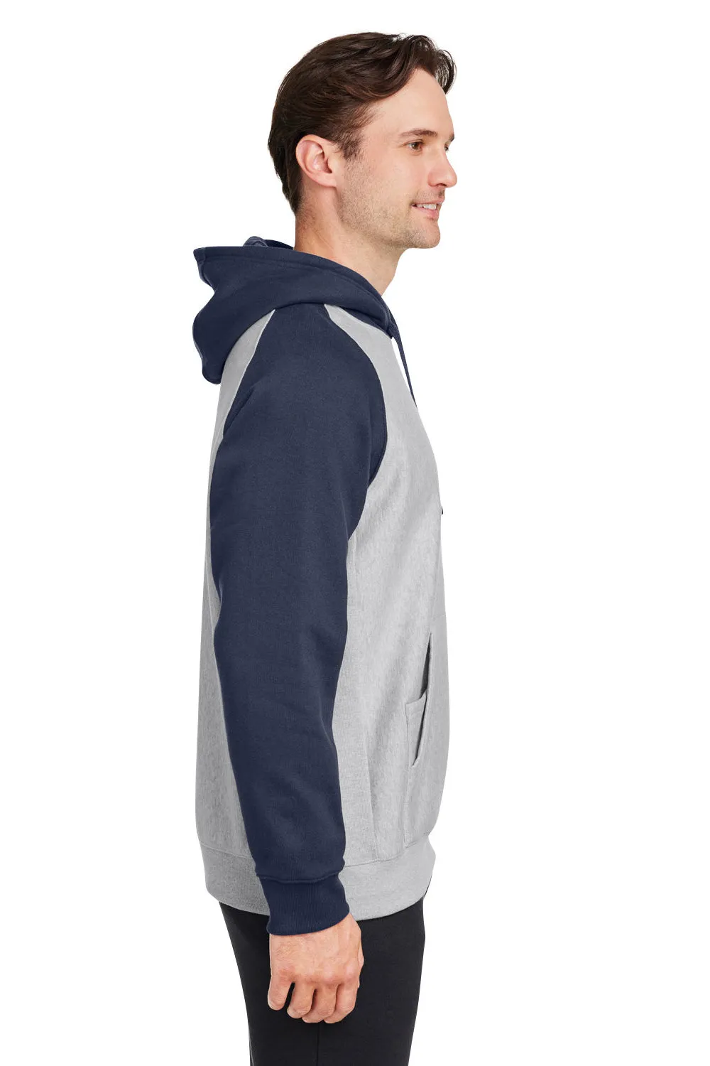 Team 365 Herren Zone HydroSport wasserabweisende Colorblock Kapuzenpullover Hoodie mit Beuteltasche - Heather Grau/Dunkelblau