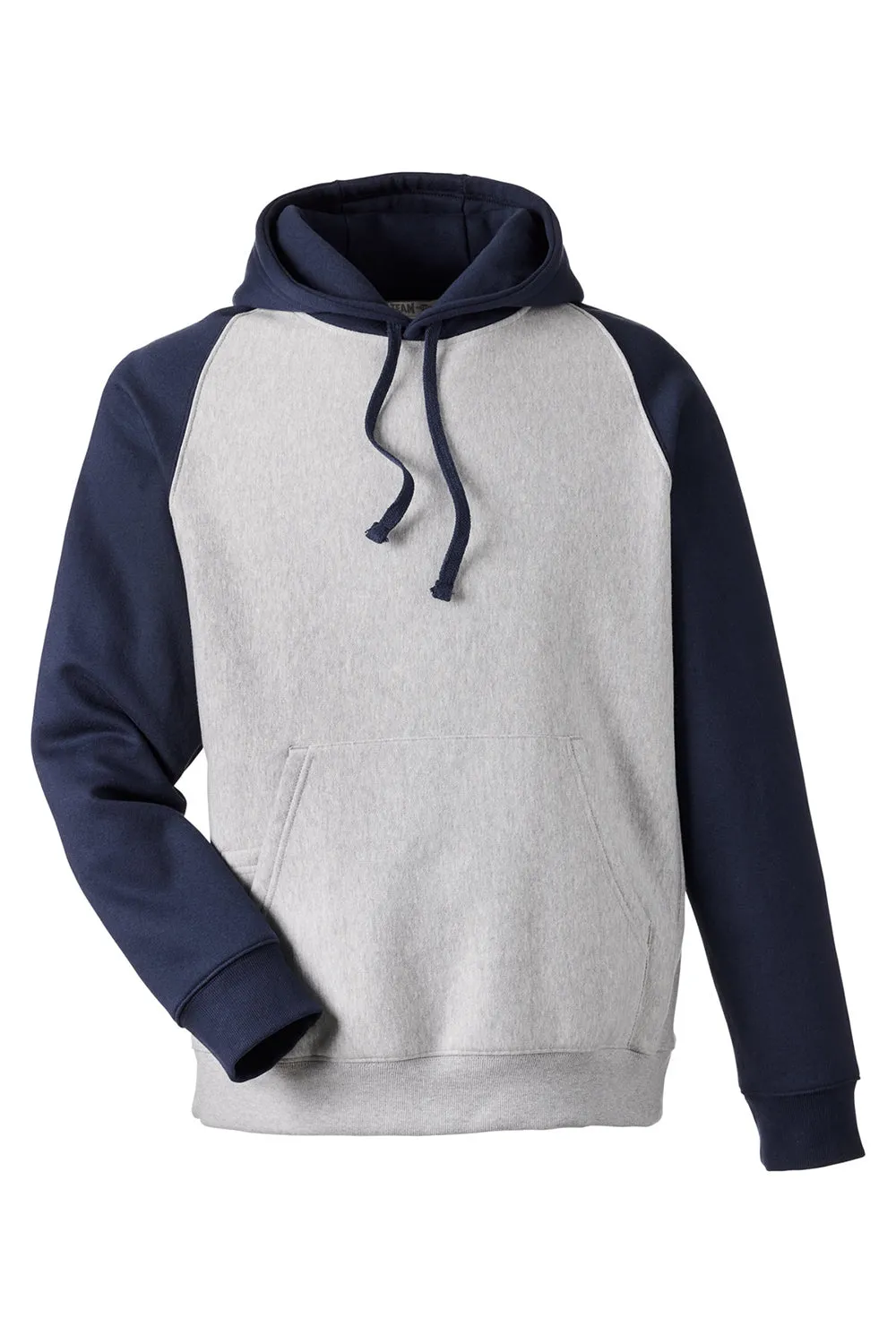 Team 365 Herren Zone HydroSport wasserabweisende Colorblock Kapuzenpullover Hoodie mit Beuteltasche - Heather Grau/Dunkelblau