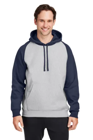 Team 365 Herren Zone HydroSport wasserabweisende Colorblock Kapuzenpullover Hoodie mit Beuteltasche - Heather Grau/Dunkelblau