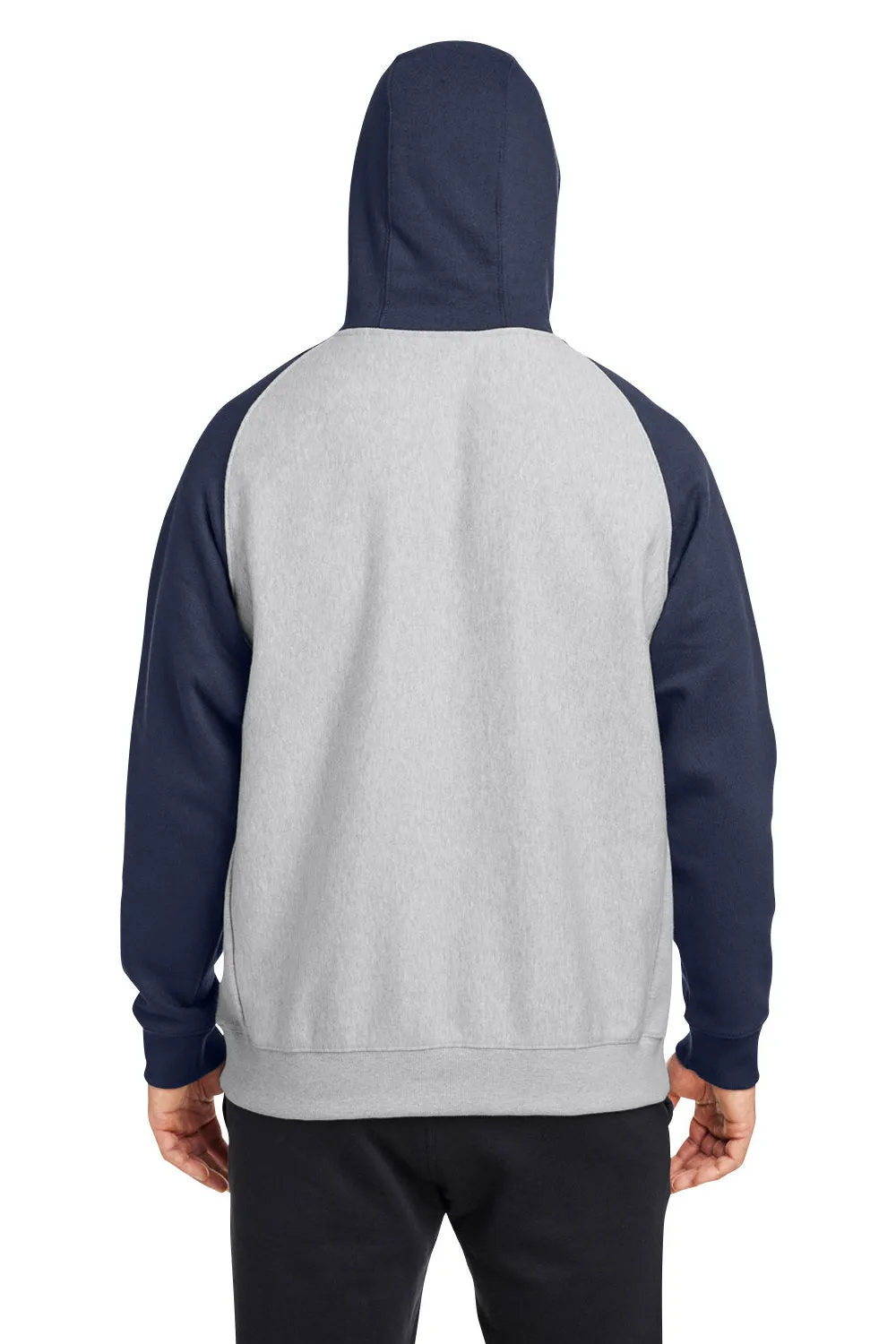 Team 365 Herren Zone HydroSport wasserabweisende Colorblock Kapuzenpullover Hoodie mit Beuteltasche - Heather Grau/Dunkelblau