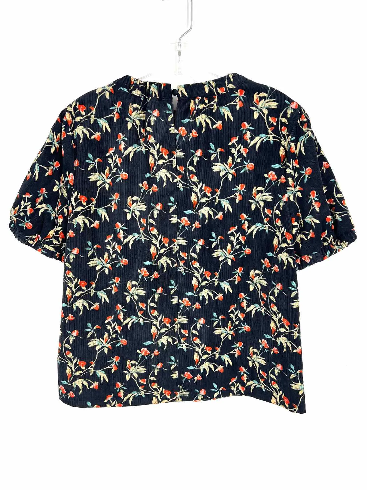 THML Größe S Marineblau/Roségold Blumen-Cordoberteil Kurzarm