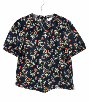 THML Größe S Marineblau/Roségold Blumen-Cordoberteil Kurzarm