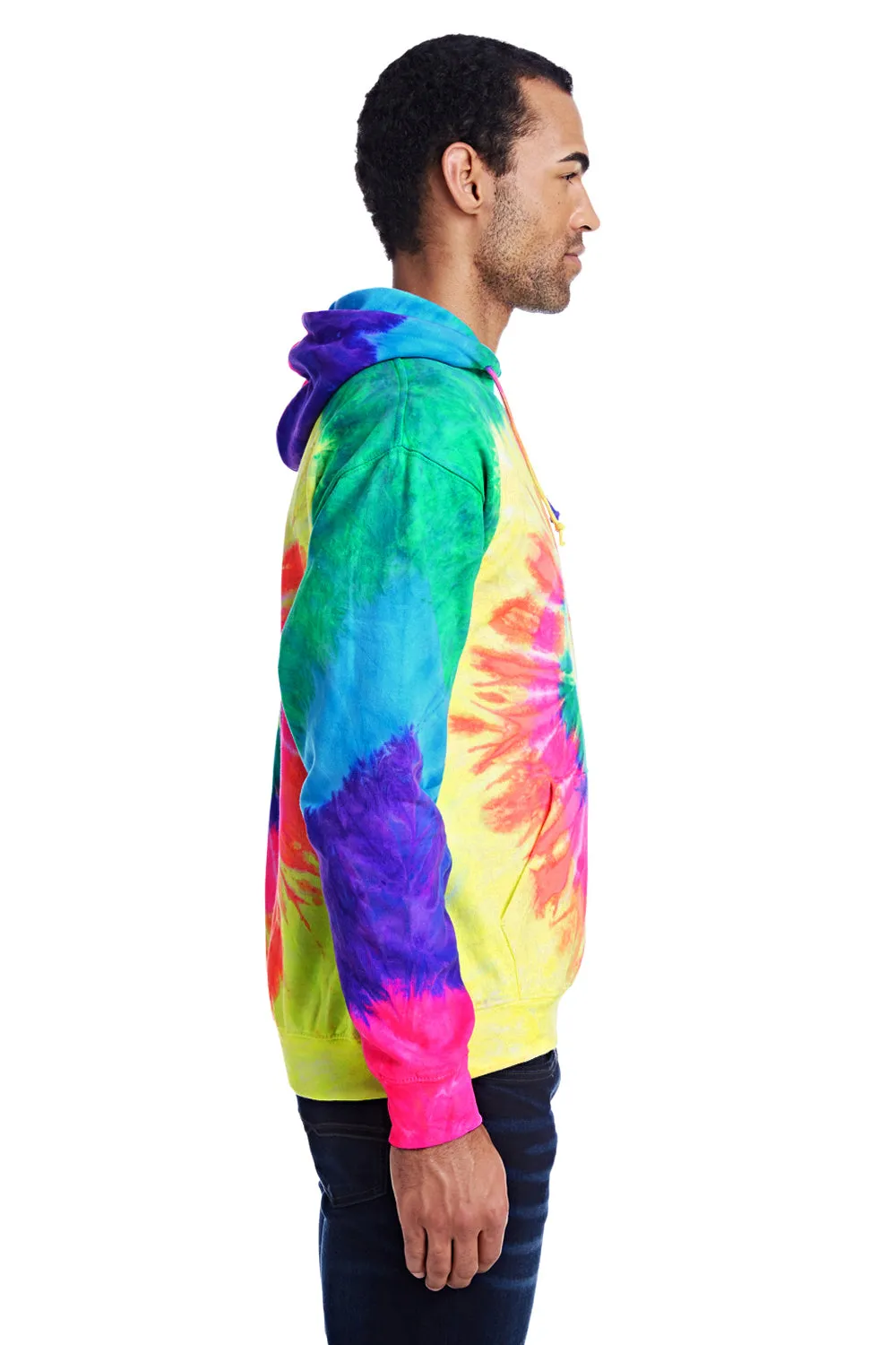 Tie-Dye Herren Kapuzenpullover mit Kangaroo-Tasche - Neon Regenbogen