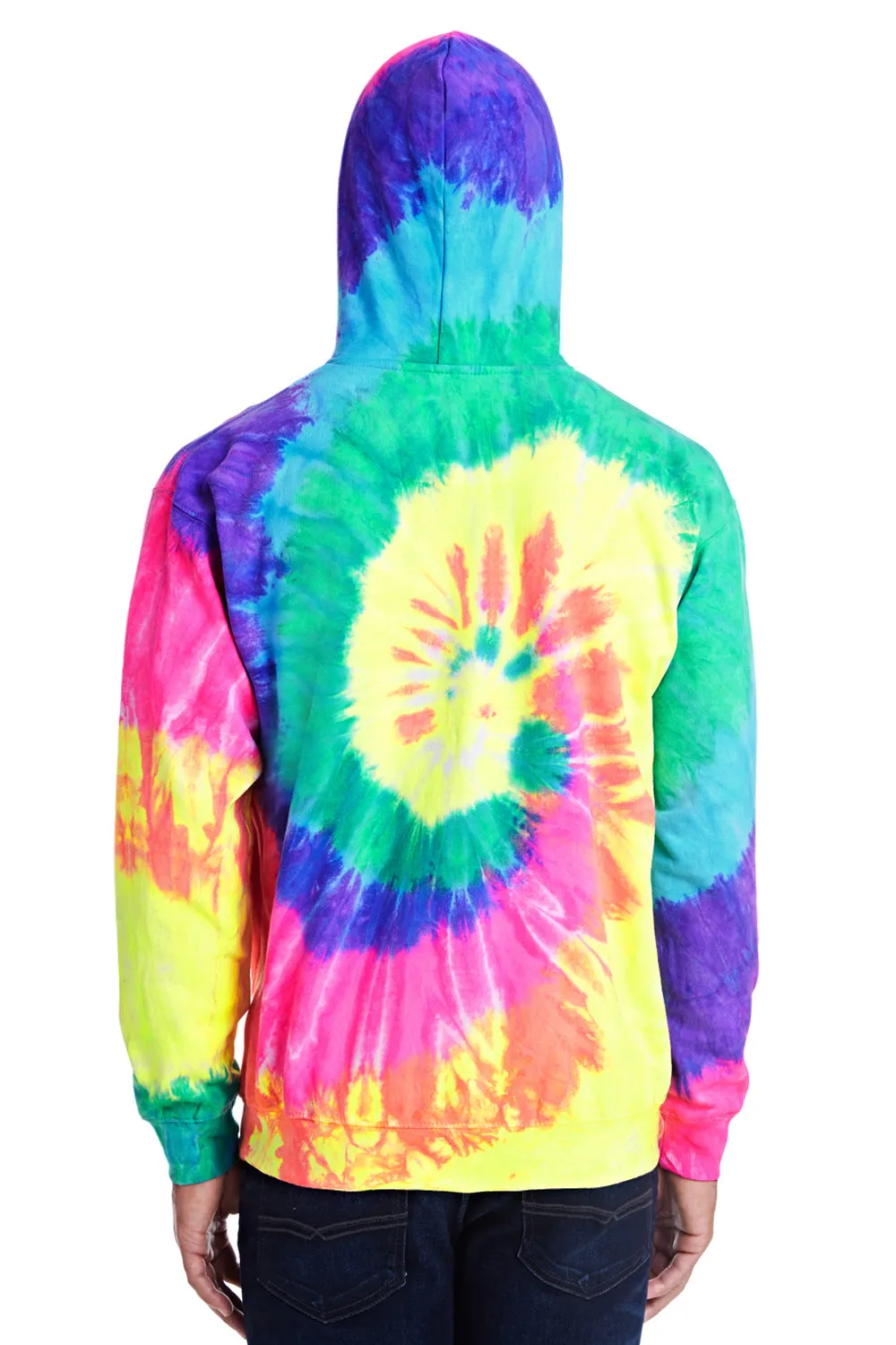 Tie-Dye Herren Kapuzenpullover mit Kangaroo-Tasche - Neon Regenbogen