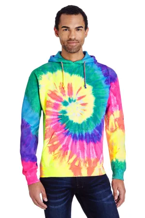 Tie-Dye Herren Kapuzenpullover mit Kangaroo-Tasche - Neon Regenbogen