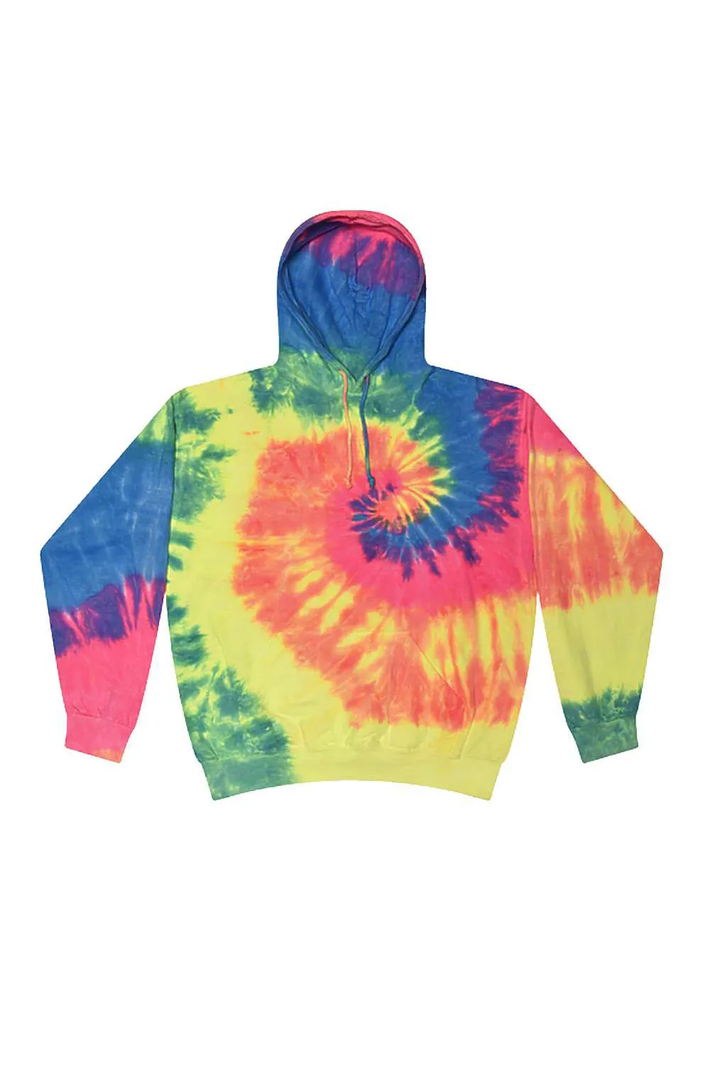 Tie-Dye Herren Kapuzenpullover mit Kangaroo-Tasche - Neon Regenbogen