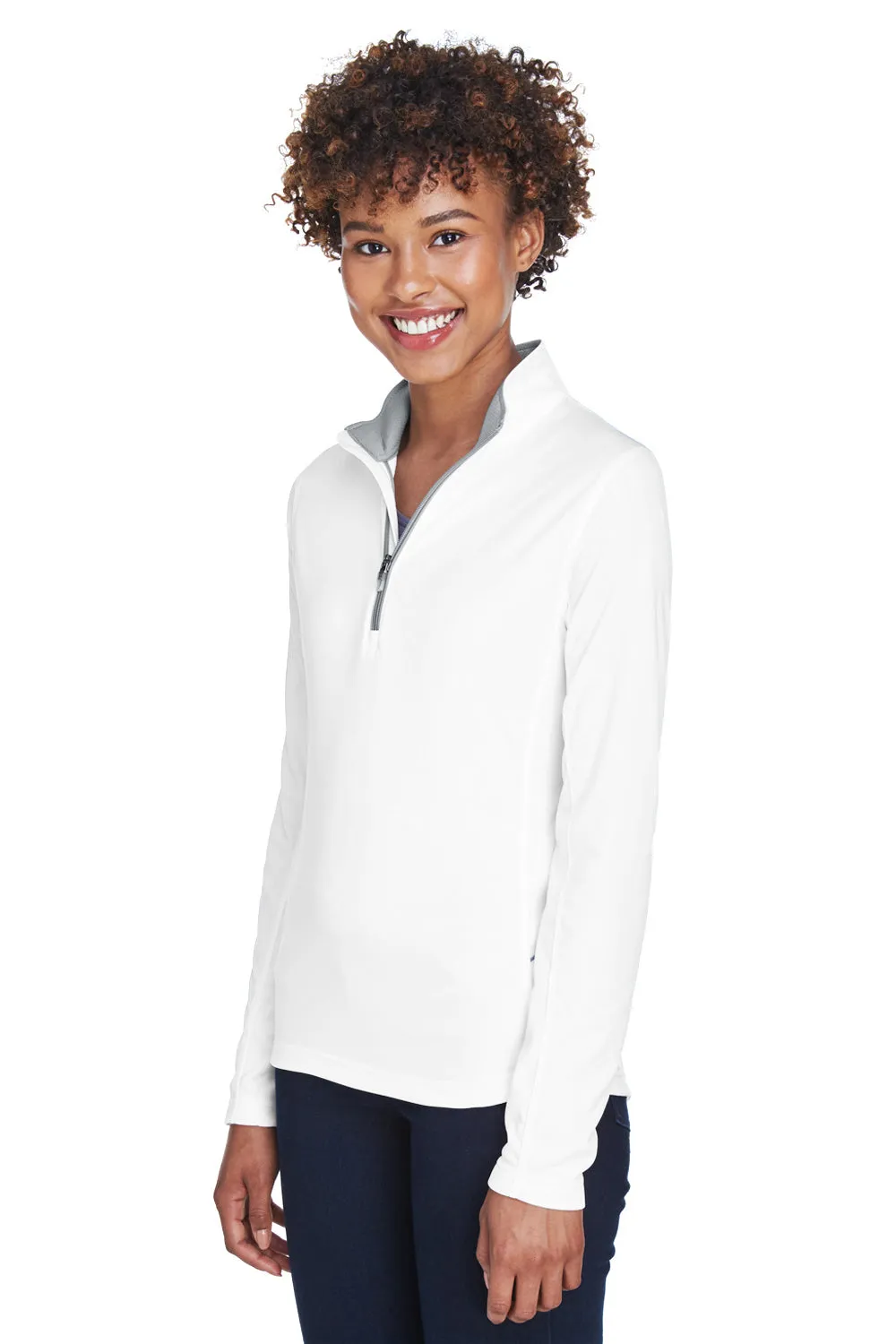 UltraClub Damen Cool & Dry Feuchtigkeitstransportierendes 1/4-Zip Sweatshirt mit Tasche - Weiß