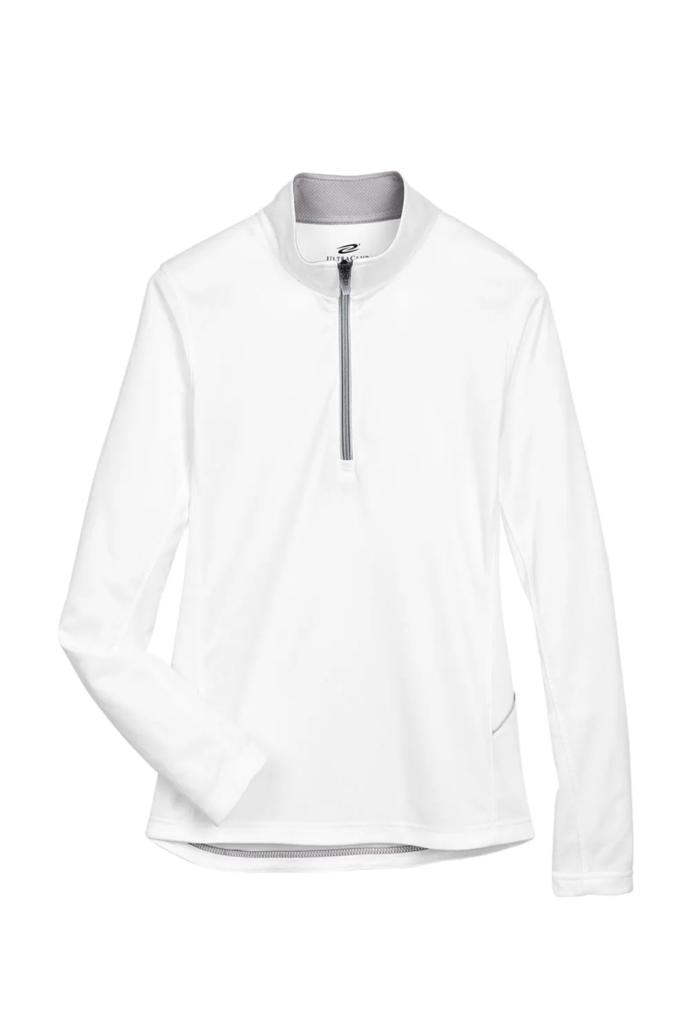 UltraClub Damen Cool & Dry Feuchtigkeitstransportierendes 1/4-Zip Sweatshirt mit Tasche - Weiß