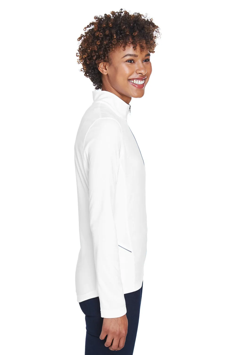 UltraClub Damen Cool & Dry Feuchtigkeitstransportierendes 1/4-Zip Sweatshirt mit Tasche - Weiß