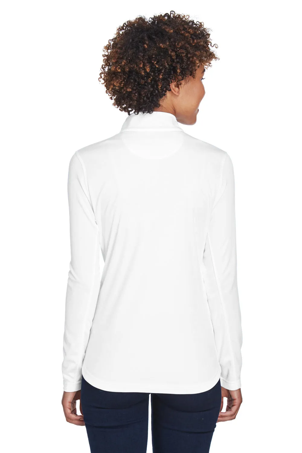 UltraClub Damen Cool & Dry Feuchtigkeitstransportierendes 1/4-Zip Sweatshirt mit Tasche - Weiß