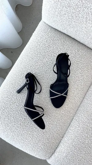 Vixin High Heels - Schwarzer Satin mit Diamantbesatz