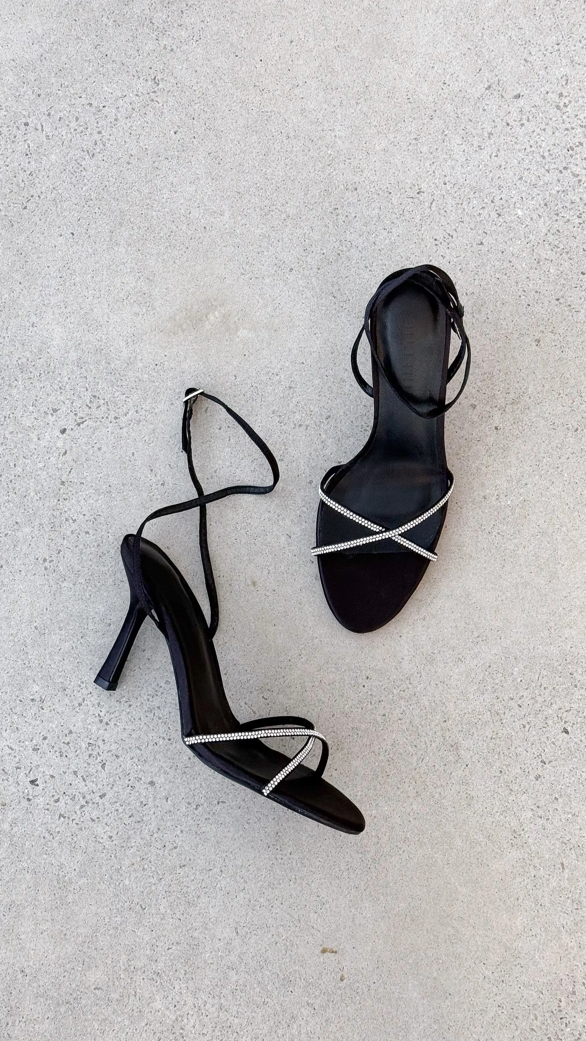 Vixin High Heels - Schwarzer Satin mit Diamantbesatz