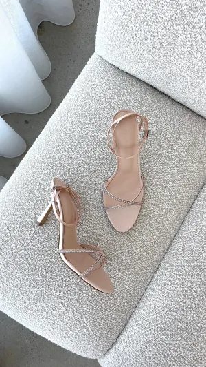 Vixin High Heels - Champagner Satin mit Diamantbesatz