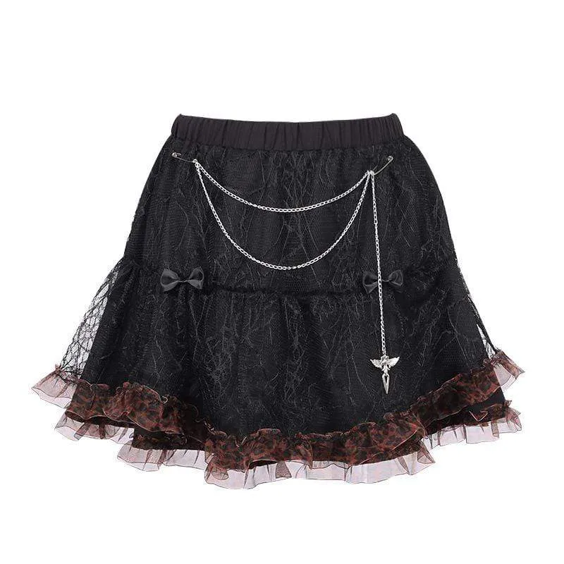Damen-Gothic-Rock mit zweifarbigem Schichtenlook und Kette