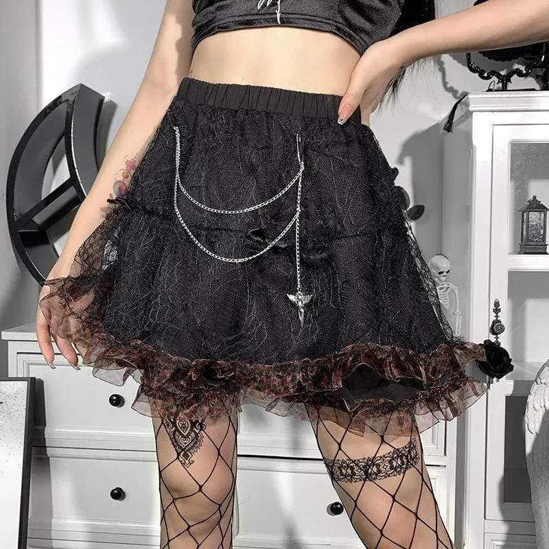 Damen-Gothic-Rock mit zweifarbigem Schichtenlook und Kette