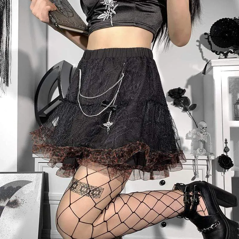Damen-Gothic-Rock mit zweifarbigem Schichtenlook und Kette